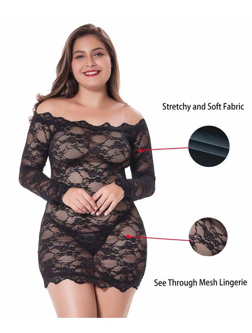 LINGERLOVE Women's Plus Size Lingerie Sexy Split Maxi Long