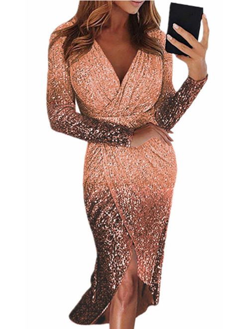 Ylansea Women's Tassel Sequin Dress Glitter Birthday Club Cocktail Party Bodycon Dresses