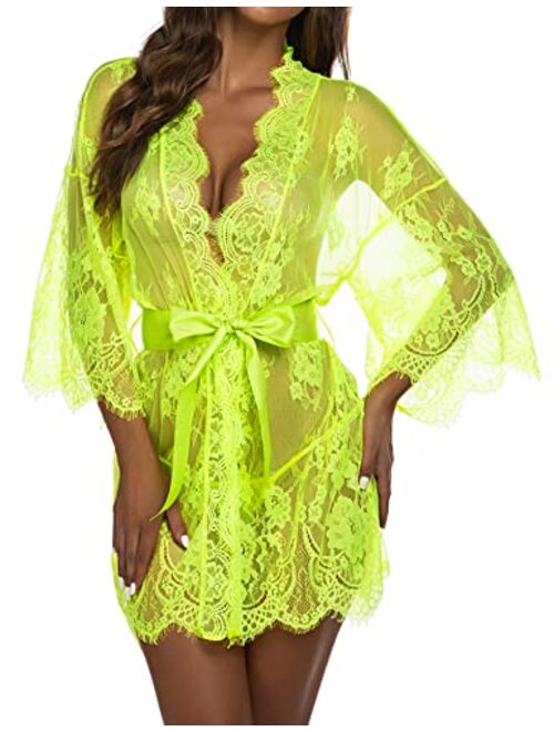 Avidlove Women's Lace Kimono Robe Babydoll Lingerie Mesh Nightgown S-5XL