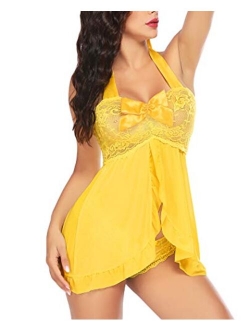 Women Nightwear Lace Babydoll Strap Chemise Halter Lingerie