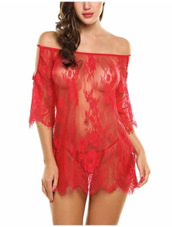 Women Chemises Lace Smock Lingerie Mini Babydoll S-4XL