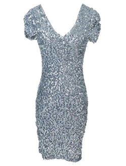 Anna-Kaci Womens Sexy Short Sleeve Sequin Bodycon Mini Cocktail Party Club Dress