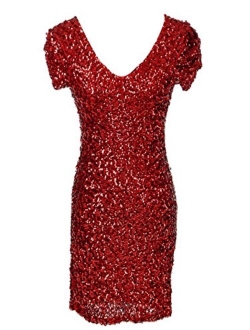 Anna-Kaci Womens Sexy Short Sleeve Sequin Bodycon Mini Cocktail Party Club Dress