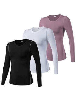 WANAYOU Women's Compression Shirt Dry Fit Long Sleeve Running Athletic T-Shirt Workout Tops