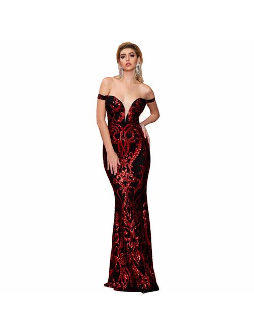 Lin Lin Q Women Bra Sequin Maxi Evening Party Dress