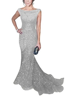 SOLOVEDRESS Women's Mermaid Sequined Formal Evening Dress for Wedding Prom Gown