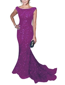 SOLOVEDRESS Women's Mermaid Sequined Formal Evening Dress for Wedding Prom Gown