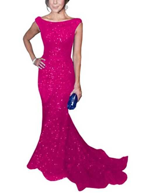 SOLOVEDRESS Women's Mermaid Sequined Formal Evening Dress for Wedding Prom Gown