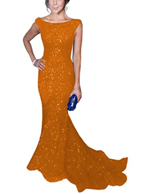 SOLOVEDRESS Women's Mermaid Sequined Formal Evening Dress for Wedding Prom Gown