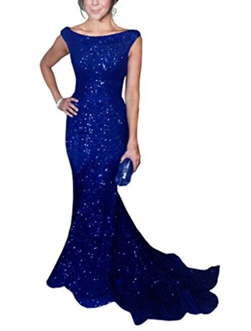 SOLOVEDRESS Women's Mermaid Sequined Formal Evening Dress for Wedding Prom Gown