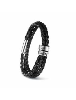 Personalized Mens Black Braid Leather Bracelets with 2-5 Names Engraved in Custom Beads Custom ID Bracelet for Men