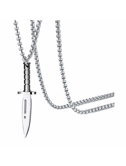 Fusamk Fashion Titanium Steel Dagger Tag Pendant Knife Necklace