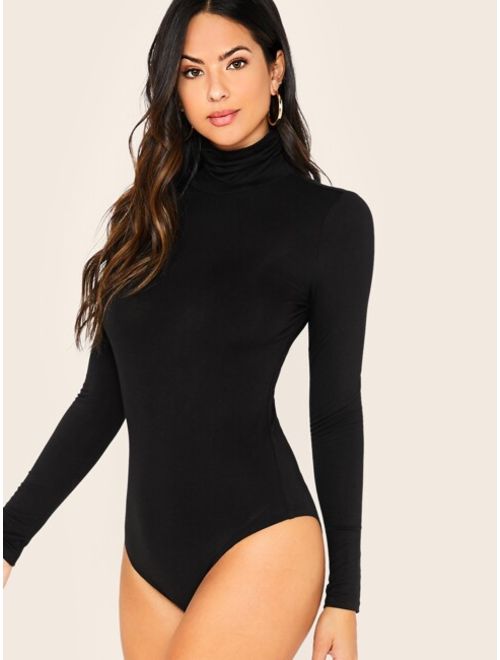 Shein Solid Stand Collar Bodysuit