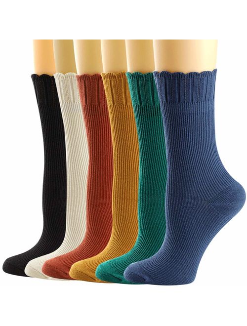 Womens Socks, Womens Crew Socks Casual Cotton Knit Comfy Dress Socks for Women 3/5/6 Pack