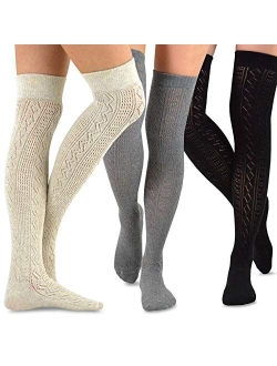 Teehee Women's Fashion Extra Long Cotton Thigh High Socks - 4 Pair Pack