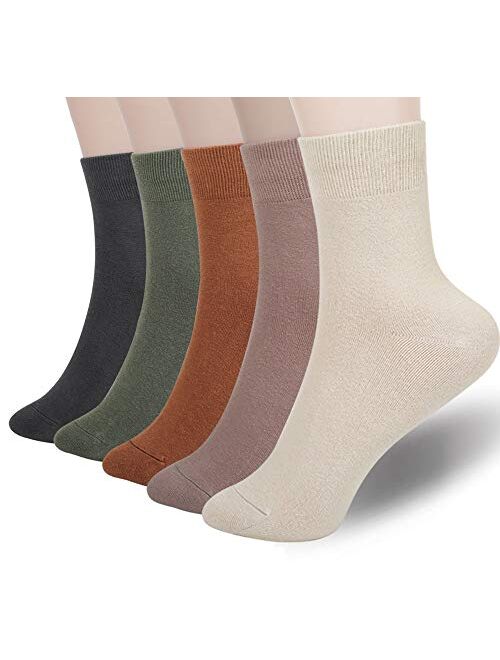 5 Pairs Womens Socks, Socks Women Crew Quarter High Ankle Dress Cotton Thin Soft Casual Solid Color 5 Pairs