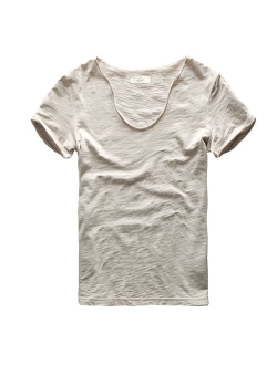 Zecmos Men V Neck Slim Fit 100 Cotton T-Shirt Basic T Shirts Casual