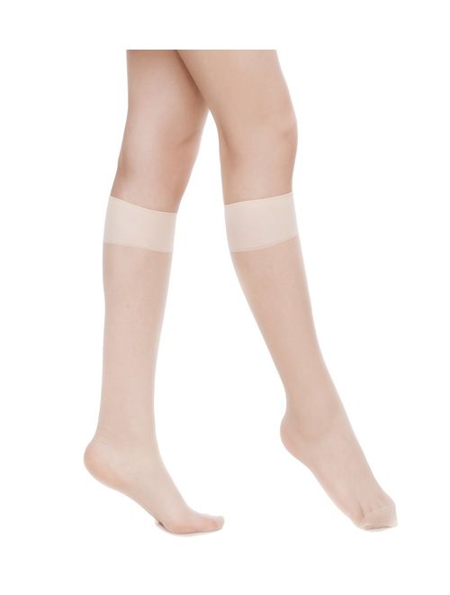 Women's 6 Pack Silky Sheer Knee High Trouser Socks Reinforced Toe