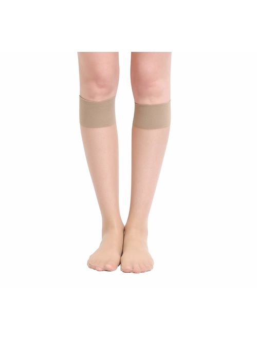 Women's 6 Pack Silky Sheer Knee High Trouser Socks Reinforced Toe