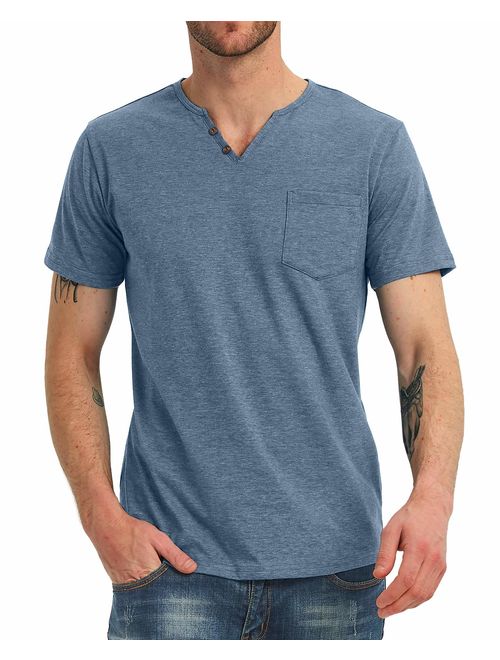 NITAGUT Men's Casual Slim Fit Short Sleeve Pocket T-Shirts Cotton V Neck Tops