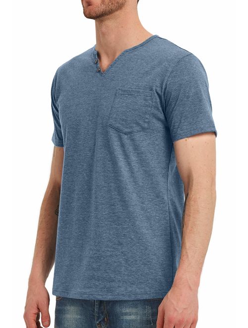 NITAGUT Men's Casual Slim Fit Short Sleeve Pocket T-Shirts Cotton V Neck Tops