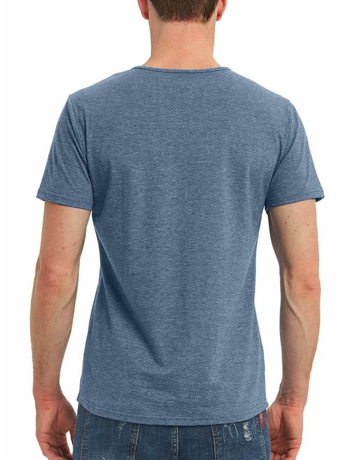 NITAGUT Men's Casual Slim Fit Short Sleeve Pocket T-Shirts Cotton V Neck Tops