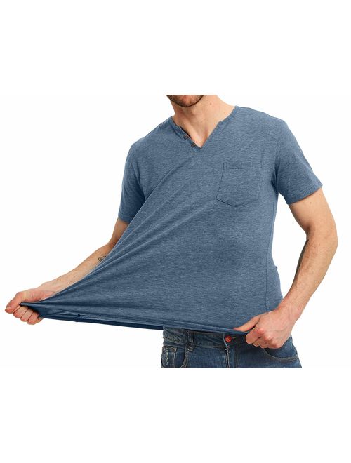 NITAGUT Men's Casual Slim Fit Short Sleeve Pocket T-Shirts Cotton V Neck Tops