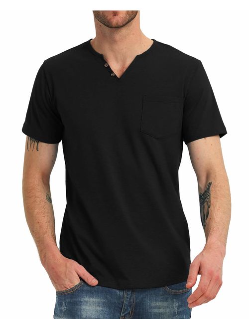 NITAGUT Men's Casual Slim Fit Short Sleeve Pocket T-Shirts Cotton V Neck Tops