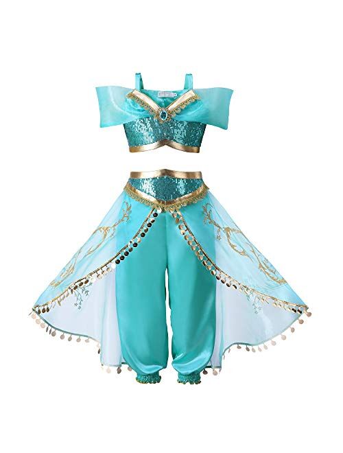 Pettigirl Girls Princess Dress Up Costume Teal & Gold Outfit