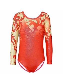 Gymnastics Leotard for Girls Stripe Starry Sky Long Sleeves Athletic Unitard for Little Girls 2-15 Years