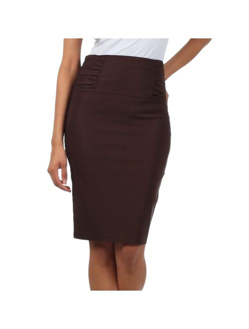 Sakkas Petite High Waist Stretch Pencil Skirt with Shirred Waist Detail