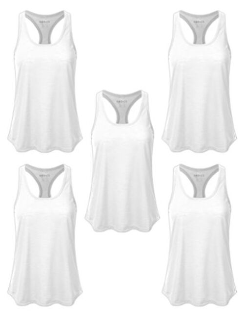 Women's 5 Pack Everyday Flowy Burnout Racer Back Active Workout Tank Tops