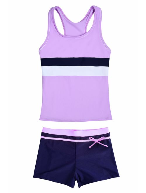 JerrisApparel Little Girls' Summer Two Piece Boyshort Tankini Kids Swimsuit