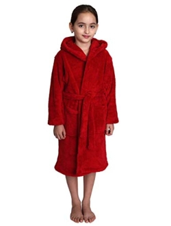 TowelSelections Girls Robe, Kids Plush Hooded Fleece Bathrobe