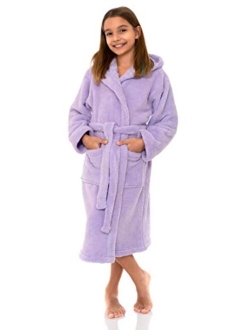 TowelSelections Girls Robe, Kids Plush Hooded Fleece Bathrobe