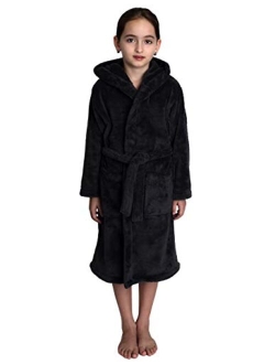 TowelSelections Girls Robe, Kids Plush Hooded Fleece Bathrobe