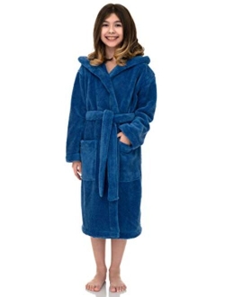 TowelSelections Girls Robe, Kids Plush Hooded Fleece Bathrobe