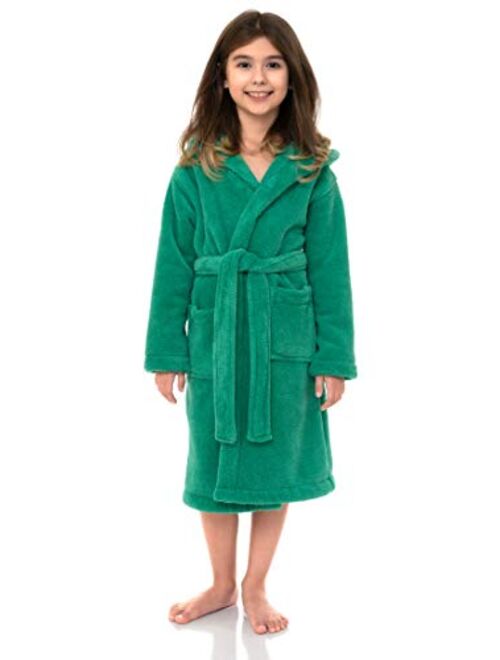 TowelSelections Girls Robe, Kids Plush Hooded Fleece Bathrobe