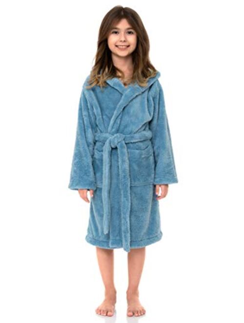 TowelSelections Girls Robe, Kids Plush Hooded Fleece Bathrobe