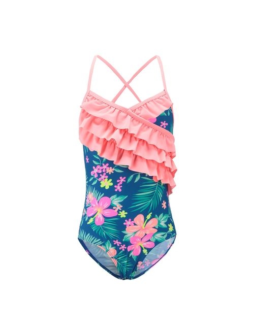 Girls One Piece Swimsuits Hawaiian Ruffle Swimwear Beach Bathing Suit