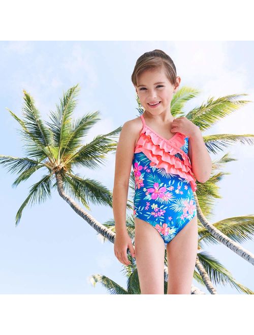 Girls One Piece Swimsuits Hawaiian Ruffle Swimwear Beach Bathing Suit