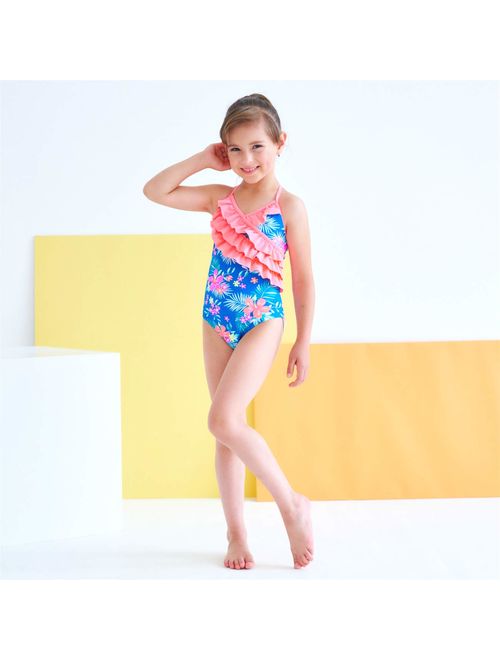 Girls One Piece Swimsuits Hawaiian Ruffle Swimwear Beach Bathing Suit