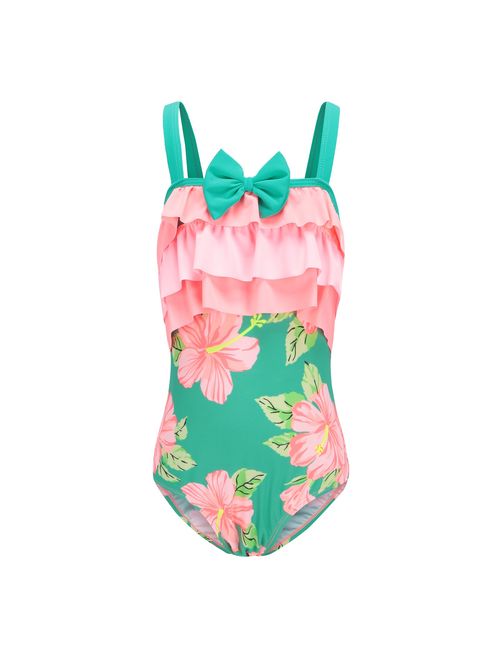 Girls One Piece Swimsuits Hawaiian Ruffle Swimwear Beach Bathing Suit