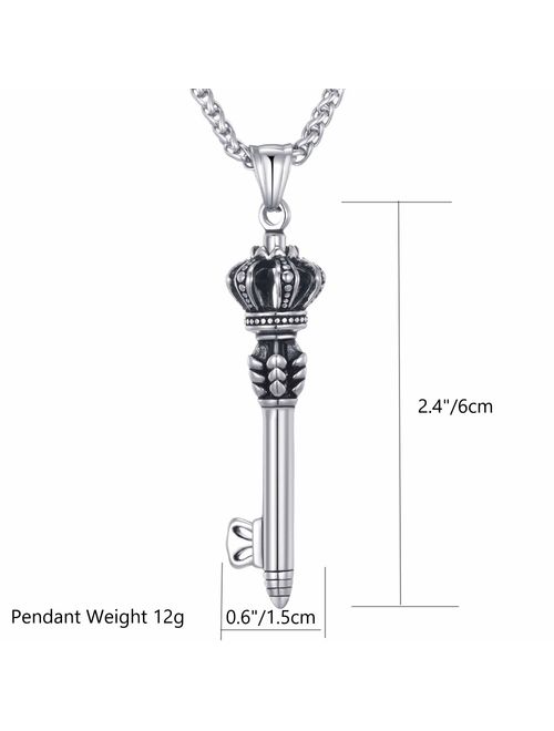 Mens Stainless Steel Crown Key Pendant Necklace with 24 Inches Link Chain