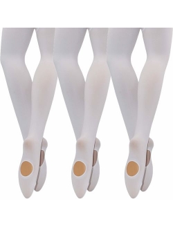 MANZI Womens Girls Solid Color Comfortable Convertible Ballet Tights 1-3 Pairs Pack