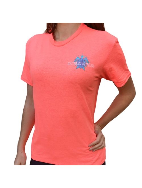 Southern Attitude Nautical Compass Snappy Turtle Heather Coral Short Sleeve T-Shirt