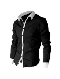 uxcell Men Contrast Color Long Sleeves Shirt