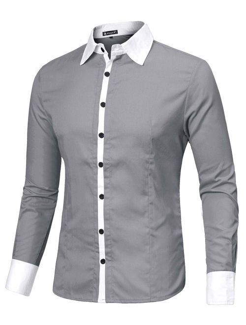 uxcell Men Contrast Color Long Sleeves Shirt