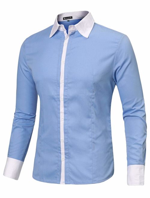 uxcell Men Contrast Color Long Sleeves Shirt