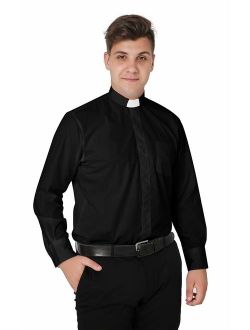 IvyRobes Mens Tab-Collar Long Sleeves Clergy Shir- 5 Colors Available